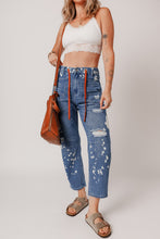 Ashleigh Blue Ripped Splattering Paint Rope Waist Cropped Straight Jeans