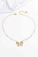 Gold Pearl Decor Plated Bow Knot Pendant Necklace