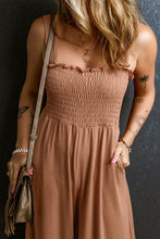 Dusty Pink Ruffled Shirred Wide Leg Sleeveless Jumpsuit