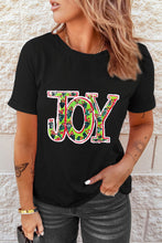 Camiseta negra de moda navideña con estampado JOY Holly