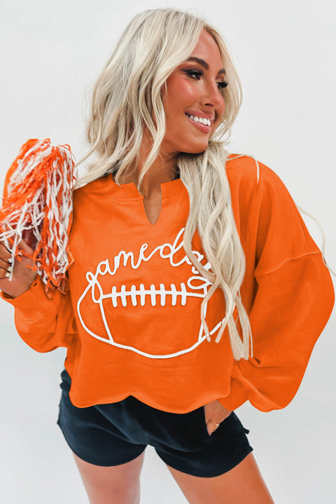 Bright White Game Day Lettering Rugby Notched Neck Sweatshirt