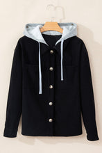 Black Hooded Drawstring Pockets Corduroy Shacket