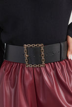 Black Square Buckle Faux Leather Girdle