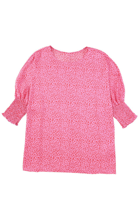 Blusa extragrande con mangas abullonadas y estampado de leopardo