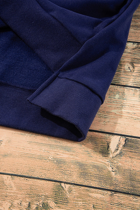 Navy Blue Solid Fleece Lined Drop Shoulder High Low Sweatshirt