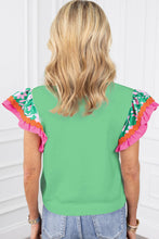 Light Green Contrast Ricrac Floral Sleeve Top