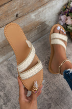 White Woven Straps PU Leather Flat Slippers