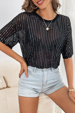 Black Sequin Drop Shoulder Sheer T-shirt