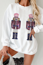 White Sequined Nutcracker Doll Christmas Fashion Corded Baggy Sweatshirt