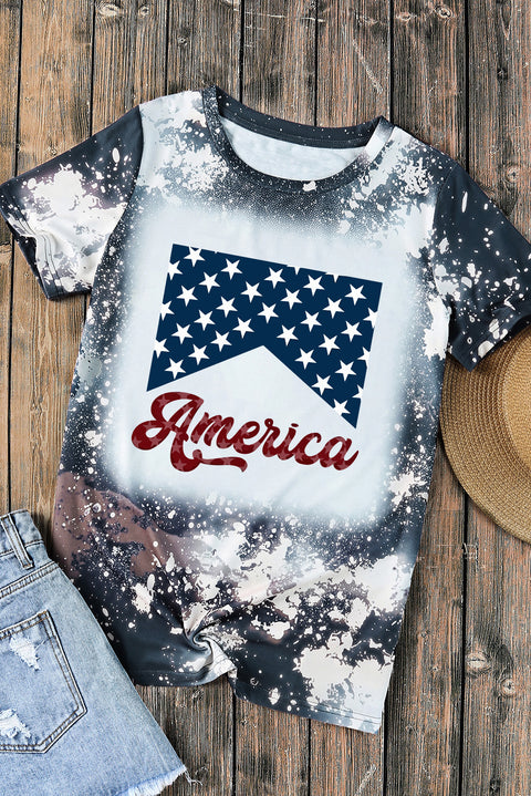 Multicolor Bleached Tie Dye Stylish America Graphic Tee