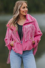 Pink Fringed Full Zipper Fleece Jacket