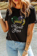 Black Rhinestone Mardi Gras Clown Hat Graphic Crewneck Tee