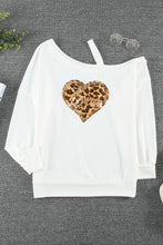 Beige Leopard Sequined Love Heart One Shoulder Top