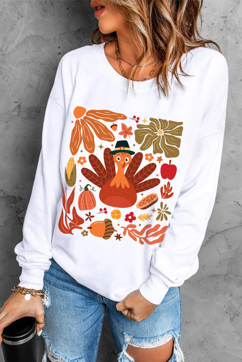 Beige Thanksgiving Fall Vibe Graphic Crew Neck Sweatshirt