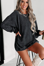 Gray Solid Ribbed Knit Round Neck Pullover Sweatshirt