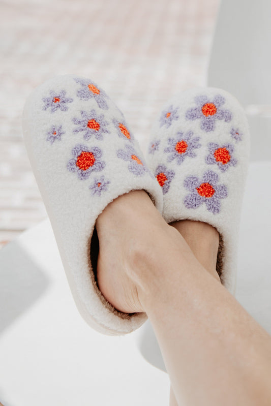 Tillandsia Purple Cute Floral Printed Plush Home Slippers