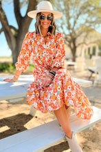 Multicolor Boho Floral Collared Long Sleeve Ruffled Dress