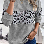 Gray Leopard Quilted Patchwork Crew Neck Sweatshirt