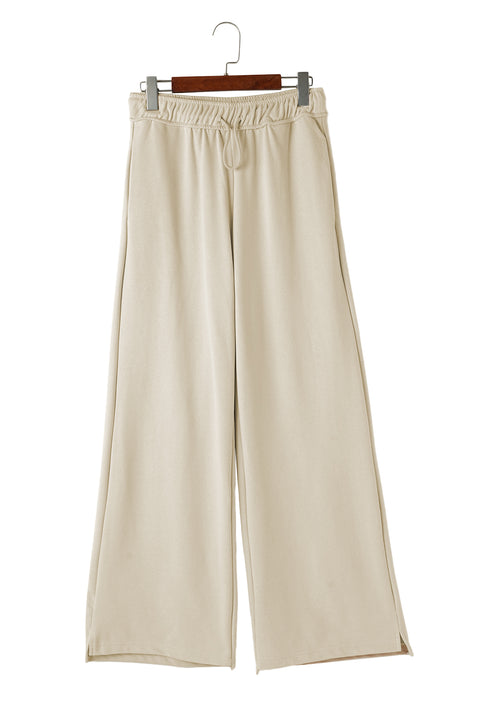 Apricot Loop Drawstring Casual Wide Leg Pants