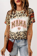 Leopard MAMA Heart Leopard Plaid Print O Neck T Shirt