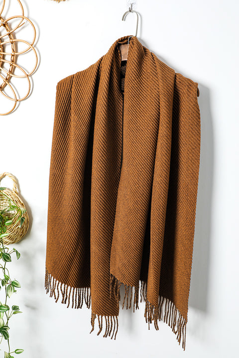 Chestnut Bohemian Fringe Trim Textured Scarf