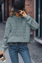 Light Grey Drop Shoulder Quilted Patchwork Kangaroo Pocket Hoodie