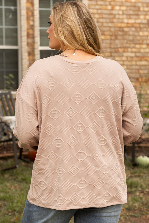 Parchment Plus Size Textured Drop Shoulder Crew Neck Sweatshirt