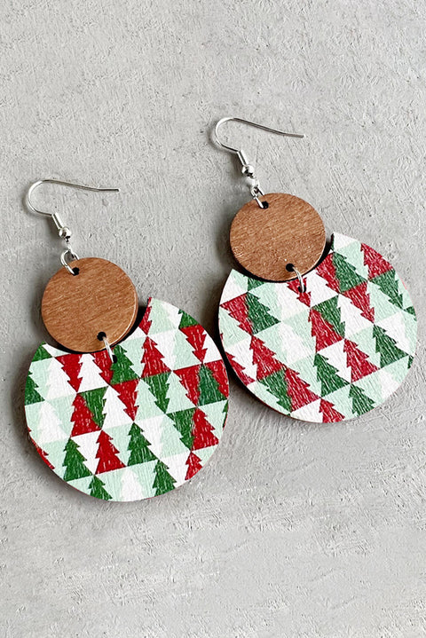 Dark Green Christmas Checker Graphic Wooden Earrings