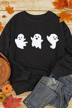 Black Halloween Ghosts Print Round Neck Sweatshirt