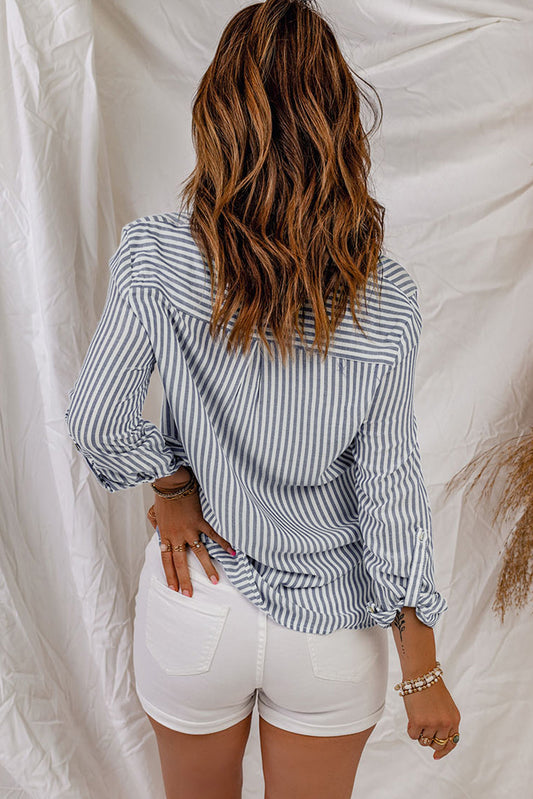 Striped Pocketed Buttons Long Sleeve Shirt