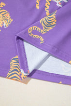 Purple Allover Tiger Printed Patch Pocket Loose T Shirt