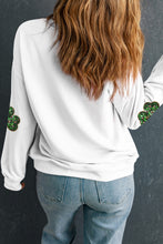 White Sequin Clover Patched Pattern St Patrick Pullover Sweatshirt