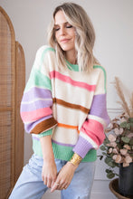 Multicolor Striped Colorblock Drop Shoulder Sweater