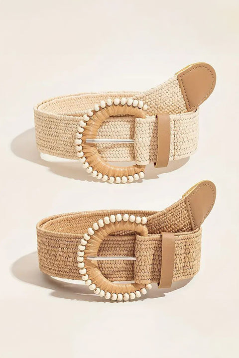 Camel Boho Beaded Straw Woven Belt