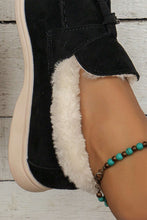 Black Suede Furry Lined Slip on Flat Shoes