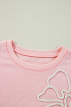 Light Pink Bow Thread Embroidery Ribbed Edge Sweatshirt