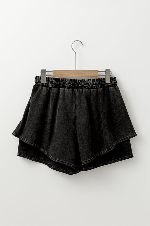 Black Mineral Wash French Terry High Waist Casual Shorts