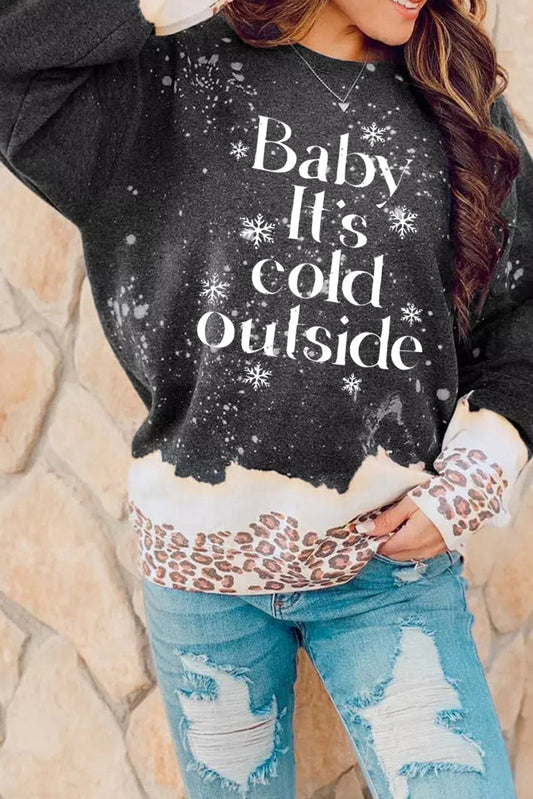 Black Baby Itâ€™s Cold Outside Leopard Print Crewneck Sweatshirt