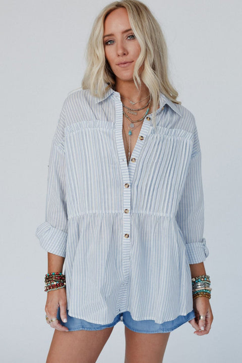 Sky Blue Stripe Striped Buttoned up Long Sleeve Shirt