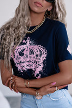 Navy Blue Crown Graphic Crew Neck T Shirt