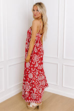 Red Floral Printed Spaghetti Strap Empire Waist Maxi Dress