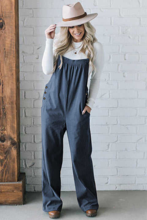 Real Teal Solid Pocketed Loose Fit Corduroy Overall