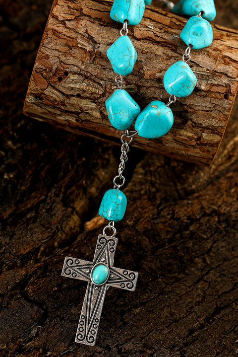 Peacock Blue Turquoise Cross Pendant Necklace