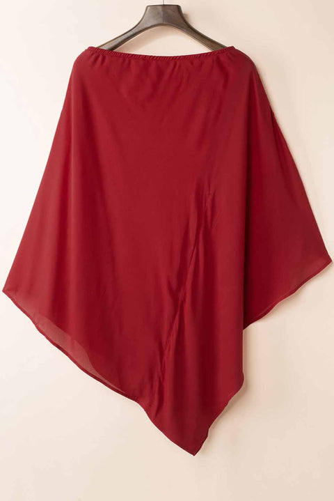 Red Solid Color One Shoulder Batwing Sleeve Mini Dress