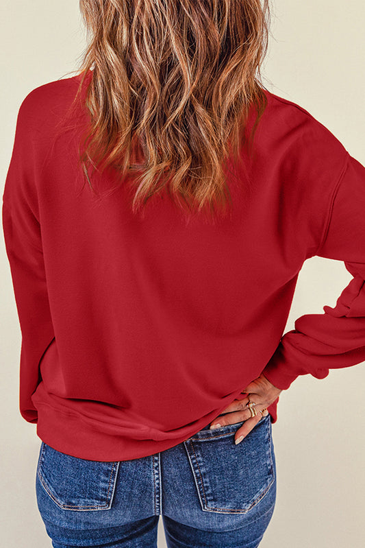 Red Heart Shaped Glitter Chenille O Neck Sweatshirt