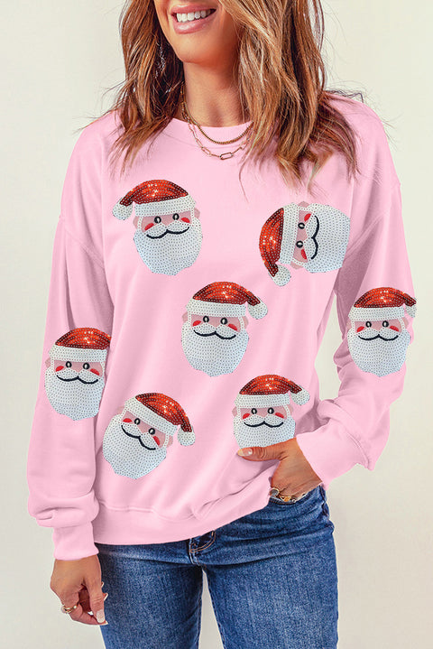 Red Santa Claus Sequin Graphic Sweatshirt