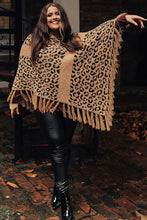 Leopard Plus Size Tasseled Hem Draped Poncho