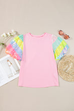 Pink Sequin Colorblock Striped Puff Sleeve Top