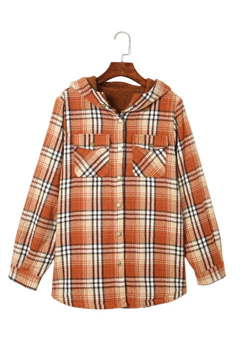 Blue Plaid Pattern Sherpa Lined Hooded Shacket