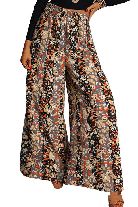 Pantalones anchos de cintura alta con estampado floral 